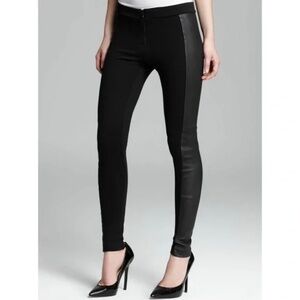 Alice + Olivia Black Lamb Leather Tuxedo Stripe Zip Leggings Sz 2 Like New